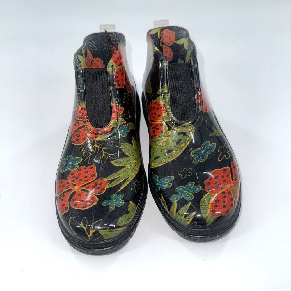 Sloggers Women size 6 Waterproof Garden / Rain Ankle Boots Floral Print Slip‑On